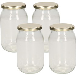 Luchtdichte weckpot transparant glas - 4x stuks - 900 ml - goud - Weckpotten