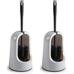 Plasticforte WC borstel met houder - 2x - lichtgrijs - 40cm- kunststof - Toiletborstels