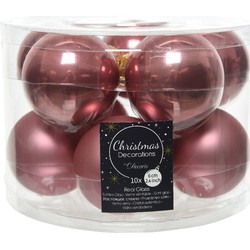 Kerstboomversiering oud roze kerstballen van glas 6 cm 10 stuks - Kerstbal