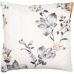 Clayre & Eef Kussenhoes 50x50 cm Wit Grijs Polyester Bloemen Sierkussenhoes