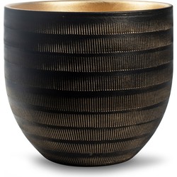 Jodeco Plantenpot/bloempot Beau - zwart/goud - keramiek - D29 x H26 cm - Plantenpotten