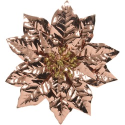 1x stuks decoratie bloemen kerstster koper glitter op clip 24 cm - Kersthangers