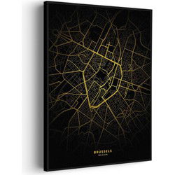 Muurwerken Akoestisch Schilderij - Brussel Plattegrond Zwart Geel - Geluidsdempend Wandpaneel - Wanddecoratie - Geluidsisolatie - BASIC (AW 0.65) XL (86X120)