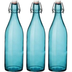 Cuisine Elegance set van 8x stuks weckflessen blauw beugeldop glas van 1 liter - Weckpotten