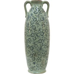 Clayre & Eef Vaas  Ø 16x45 cm Groen Keramiek Bloemen Decoratie Vaas