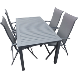 Set van Este tafel 160x90 cm grijs en 4 Lucca stoelen antraciet
