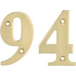 AMIG Huisnummer 94 - massief messing - 5cm - incl. bijpassende schroeven - gepolijst - goudkleur - Huisnummers