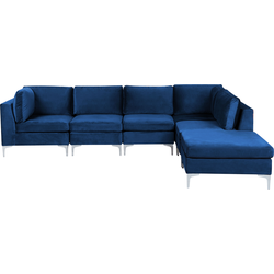 EVJA - Hoekbank met ottomaan 5-zits - Marineblauw - Links - Fluweel