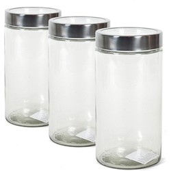 Set van 3x stuks glazen voorraadpotten/bewaarpotten met deksel 1.7 liter - Voorraadpot