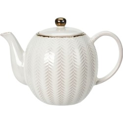 Excellent Houseware Theepot - visgraat motief - keramiek - 1L - gouden details - Theepotten