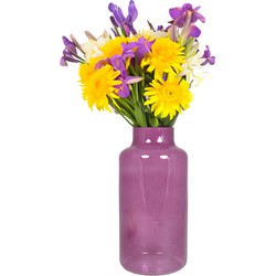Floran Bloemenvaas Milan - transparant paars glas - D15 x H30 cm - melkbus vaas met smalle hals - Vazen