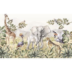 Dieren van de savanne - Kinderbehang - 389,6 cm x 280 cm - Walloha