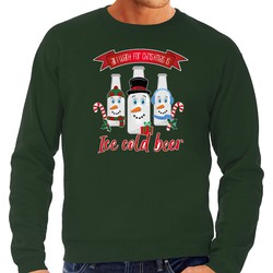 Bellatio Decorations foute kersttrui/sweater heren - IJskoud bier - groen - Christmas beer L - kerst truien