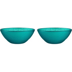 Kommetjes/serveer schaaltjes - 2x - Murano - glas - D15 x H6 cm - turquoise blauw - Stapelbaar - Kommetjes