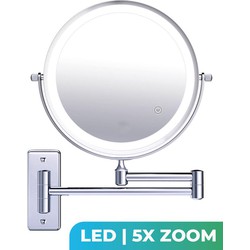 Mirlux Make Up Spiegel met LED Verlichting - 5X Vergroting - Wandspiegel Rond - Scheerspiegel Wandmodel - Badkamer - Douche - Chroom