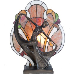 LumiLamp Tiffany Tafellamp  35x15x44 cm  Bruin Rood Glas Tiffany Lampen
