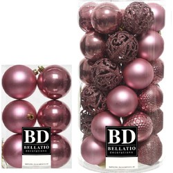 43x stuks kunststof kerstballen oudroze (velvet pink) 6 en 8 cm glans/mat/glitter mix - Kerstbal