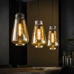 Hoyz - Hanglamp met 3 druppelvormige lampen - Amberkleurig glas - 150cm
