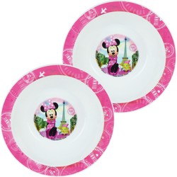 2x stuks kunststof ontbijtbordje diep Disney Minnie Mouse 16 cm - Kinderservies