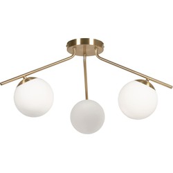 Kave Home - Mahala stalen plafondlamp met messing afwerking en drie matglazen bollen