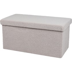 Urban Living Hocker bankje - poef XXL - opbergbox - lichtgrijs - noppen wol look - 76 x 38 x 38 cm - Poefs