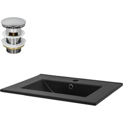 Wastafel incl. zilveren kabelwaste met overloop 61,5x47x17,5 cm zwart mat keramiek ML design