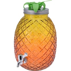 Glazen water/limonade/drank dispenser ananas geel/oranje 4,7 liter - Drankdispensers