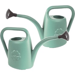 Set van 2x stuks mintgroene kunststof bloemen/planten gieters met broeskop/sproeikop 4.5 liter - Gieters