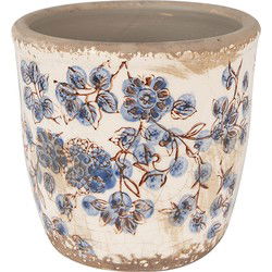 Clayre & Eef Bloempot  Ø 11x10 cm Beige Blauw Keramiek Bloemen Bloempot Binnen