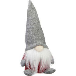 Decoratie gnome/dwerg - grijs/rood - 18 cm - pluche - kerst decoratie pop/knuffel - Kerstman pop