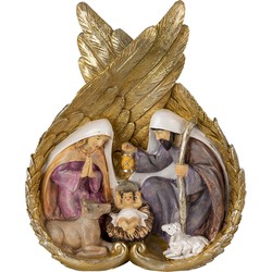 Clayre & Eef Beeld Kerstgroep 21x8x26 cm Goudkleurig Wit Polyresin Kerstdecoratie