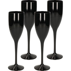 12x stuks onbreekbaar champagne/prosecco flute glas zwart kunststof 15 cl/150 ml - Champagneglazen
