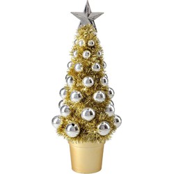Complete mini kunst kerstboompje/kunstboompje goud/zilver met kerstballen 30 cm - Kunstkerstboom