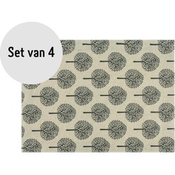 Krumble Placemat met boom patroon - 30 x 40 cm - Katoen - Beige - Set van 4