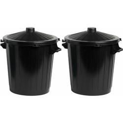 Set van 2x Afvalemmer/afvalbak zwart met deksel 80 liter - Prullenbakken