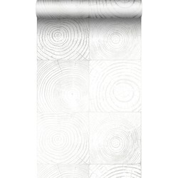 Origin Wallcoverings behang dwarsdoorsnede boomstam wit en zilver - 53 cm x 10,05 m - 347543