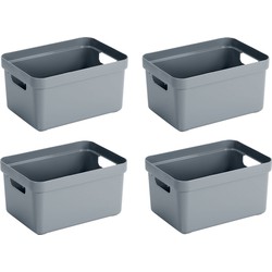 4x stuks kunststof opbergbakken/opbergmanden blauw/grijs 5 liter - Opbergbox