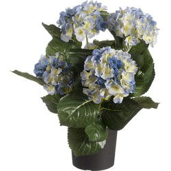 Louis maes Kunstplant - Hortensia hydrangea - blauw - 44 cm - Kunstplanten