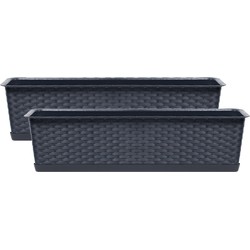 Prosperplast Ratolla plantenbak/bloembak - 2x - antraciet - 8L - 50 x 17 x 15 cm - Plantenbakken