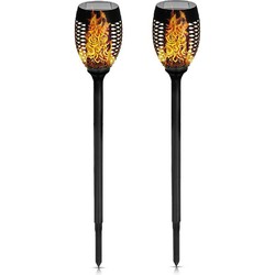 Benson Solar tuinlamp - 2x - zwart - LED flame effect - oplaadbaar - D12 x H74 cmA - Fakkels