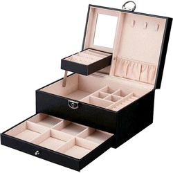 Decopatent® Luxe Juwelendoos - Spiegel 20 Vakken en Lade - Sieradenhouder - Bijouterie Kist - Sieradendoos Dames - Meisjes - Zwart