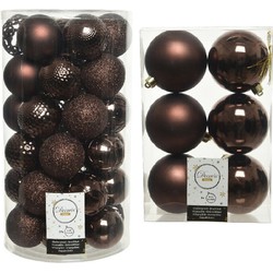 Kerstversiering kunststof kerstballen donkerbruin 6-8 cm pakket van 49x stuks - Kerstbal