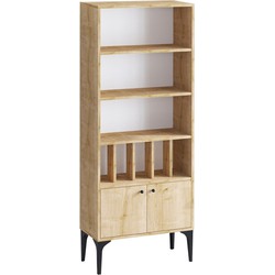 Boekenkast met 8 planken, 2 deuren, eiken saffierdecor, H175 cm - Pollux