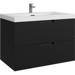 Badplaats Badkamermeubel Set Thermis 80cm - Mat Zwart - Badmeubel met Wastafel