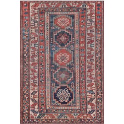 Vercai Rugs Fenix Collectie - Laagpolig Vloerkleed - Modern Tapijt met Vintage Ontwerp - Chenille - Rood / Blauw - 160x230 cm