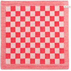 Knit Factory Gebreide Keukendoek - Keukenhanddoek Block - Ecru/Rood - 50x50 cm