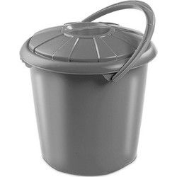 Hega Hoger Vuilnisbak - grijs - afvalbak met deksel - 14 liter - Prullenbakken