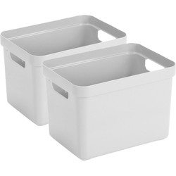 2x stuks witte opbergboxen/opbergmanden 18 liter kunststof - Opbergbox