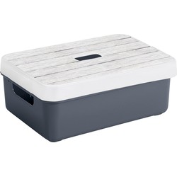Sunware Opbergbox/mand - donkerblauw - 9 liter - met deksel hout kleur - Opbergbox
