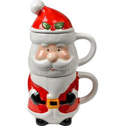 Clayre & Eef Mok Kerstman 300/375 ml Wit Rood Keramiek
